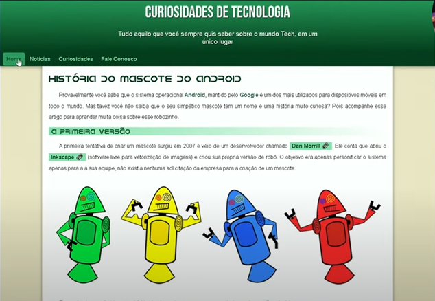 Mini projeto de site android a ser criado.